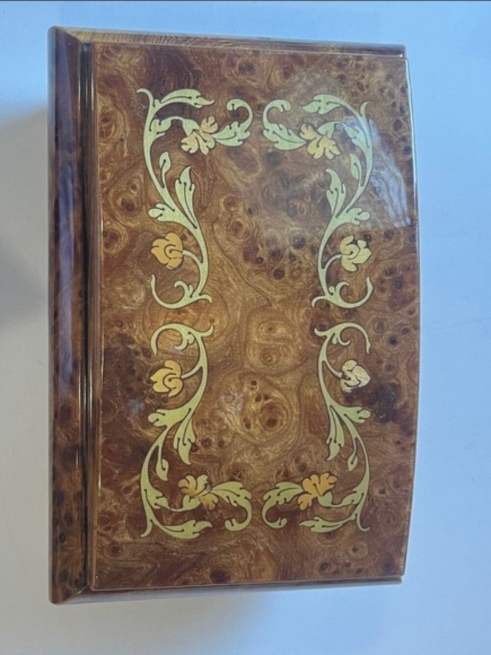 Splendid Music Box Brown Jewelry Box with Gold Floral Accents